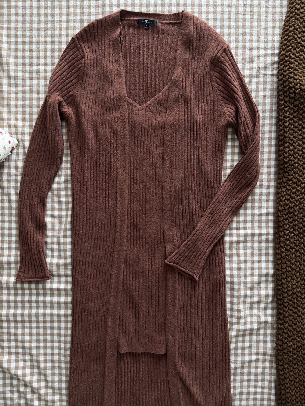 7 For All Mankind Long Ribbed Sweater + V-Neck Dress - Brown